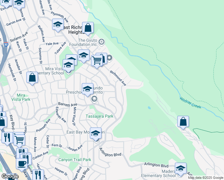 map of restaurants, bars, coffee shops, grocery stores, and more near 6545 Alta Vista Drive in El Cerrito
