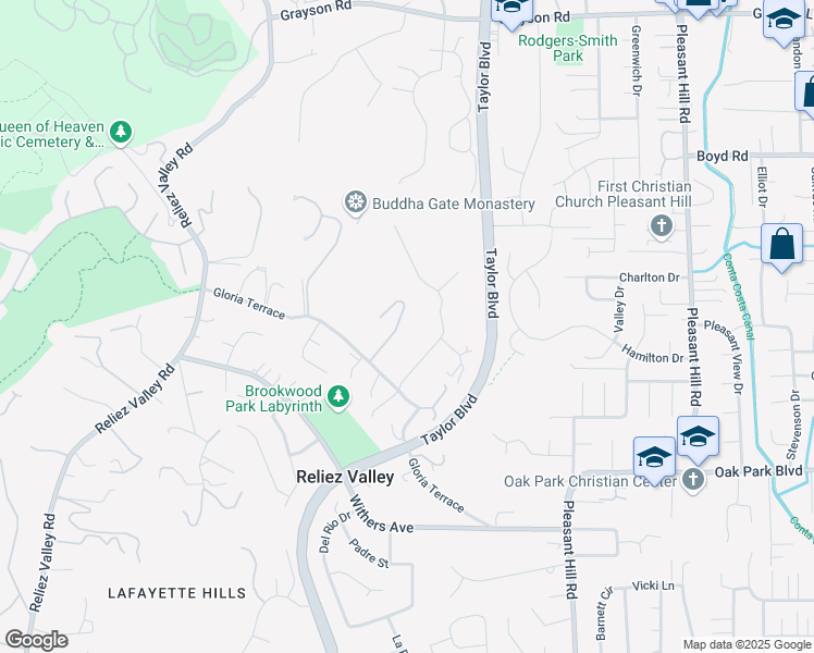 map of restaurants, bars, coffee shops, grocery stores, and more near 10 The Nines in Lafayette