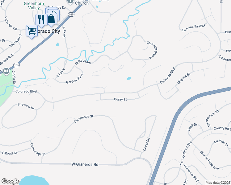 map of restaurants, bars, coffee shops, grocery stores, and more near Colorado Boulevard in Pueblo