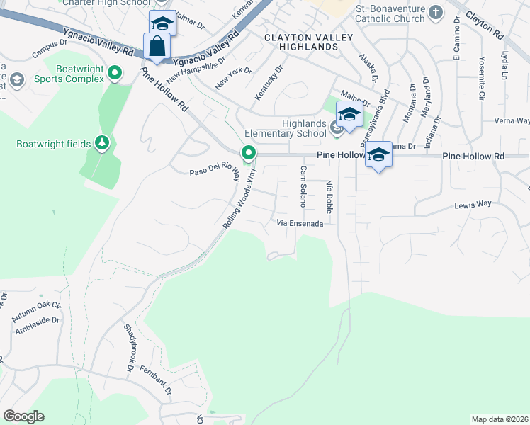 map of restaurants, bars, coffee shops, grocery stores, and more near 5410 Lynbrook Place in Concord