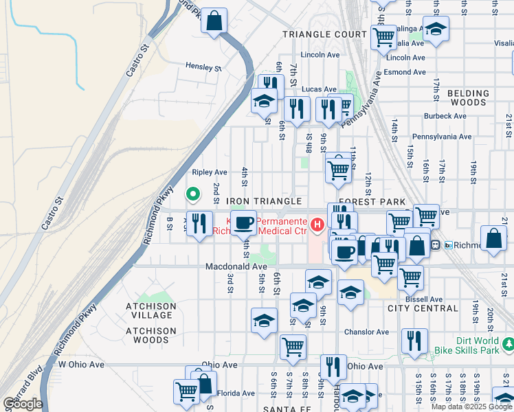 map of restaurants, bars, coffee shops, grocery stores, and more near 429 Barrett Avenue in Richmond