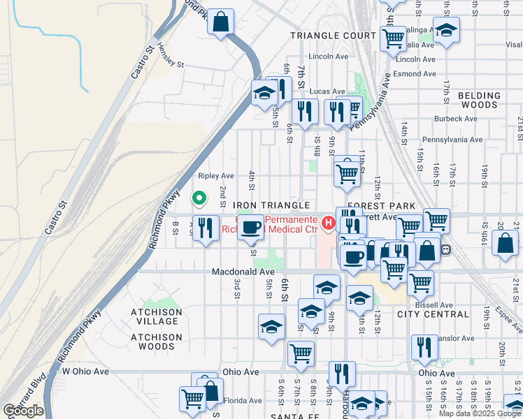 map of restaurants, bars, coffee shops, grocery stores, and more near 460 4th Street in Richmond