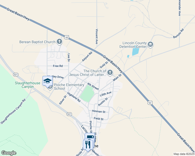 map of restaurants, bars, coffee shops, grocery stores, and more near 207 Hollywood Way in Pioche