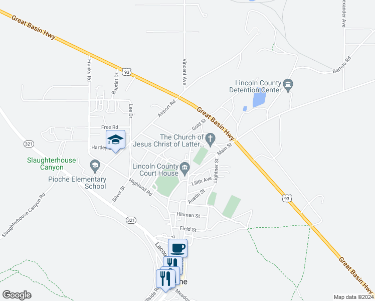 map of restaurants, bars, coffee shops, grocery stores, and more near 207 Hollywood Way in Pioche