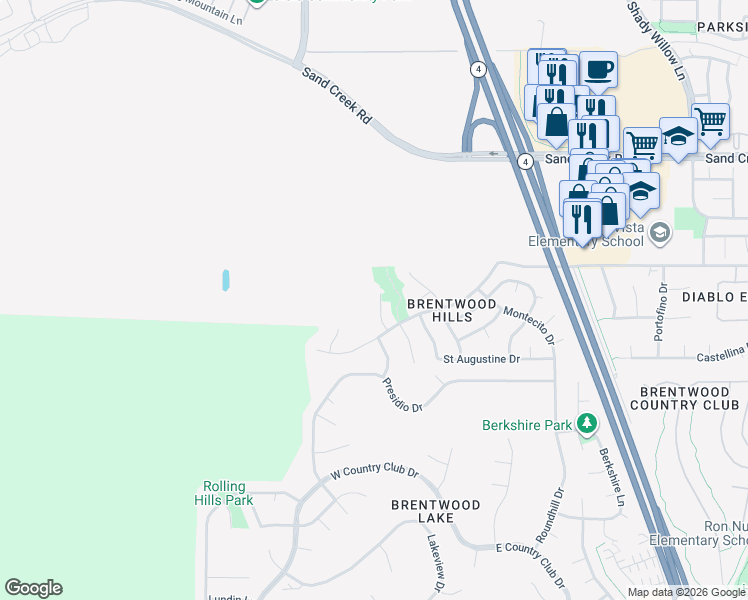 map of restaurants, bars, coffee shops, grocery stores, and more near 695 Astor Court in Brentwood