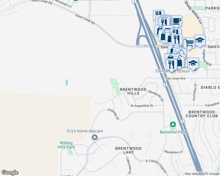 map of restaurants, bars, coffee shops, grocery stores, and more near 695 Astor Court in Brentwood