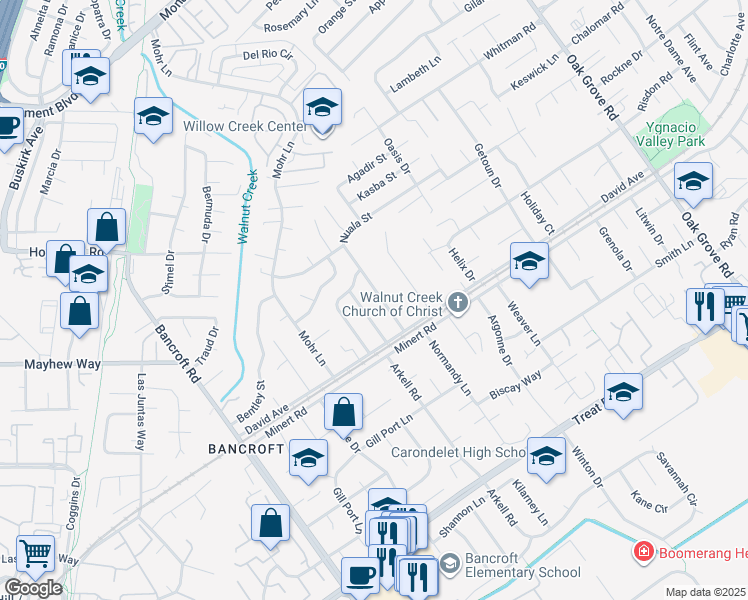 map of restaurants, bars, coffee shops, grocery stores, and more near 913 Dartmouth Way in Concord