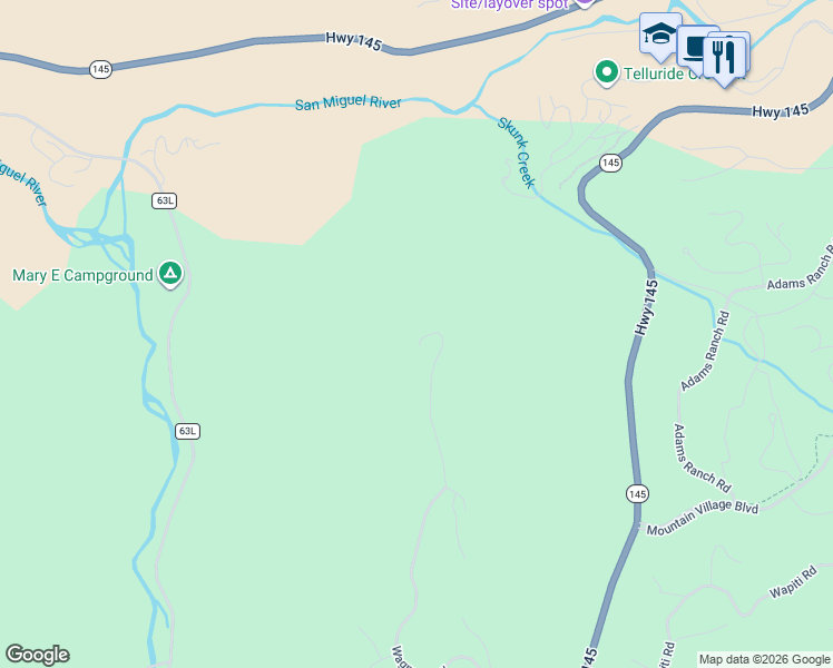 map of restaurants, bars, coffee shops, grocery stores, and more near 1422 Wagner Way in San Miguel County