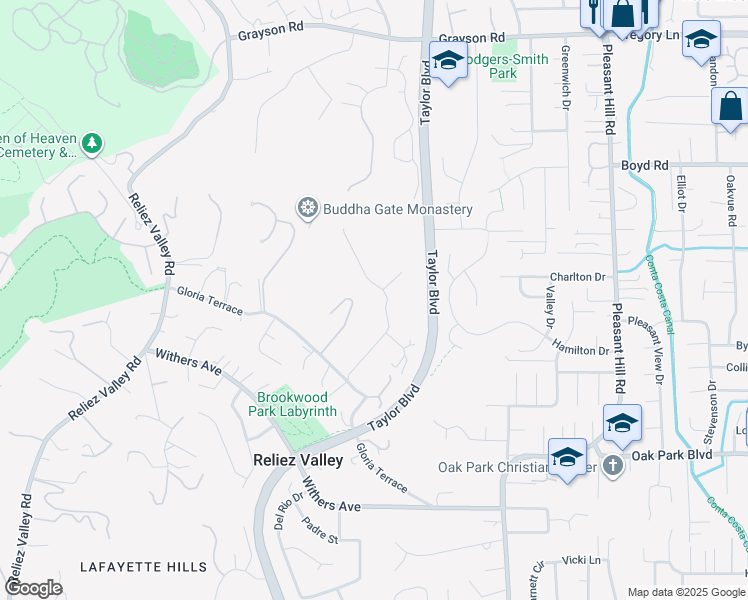 map of restaurants, bars, coffee shops, grocery stores, and more near 3229 Surmont Drive in Lafayette