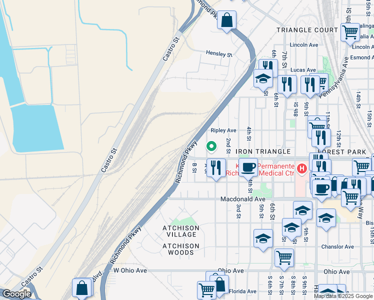 map of restaurants, bars, coffee shops, grocery stores, and more near 403 Garrard Boulevard in Richmond