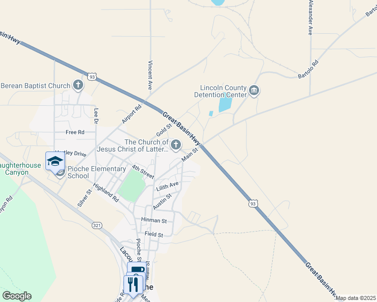 map of restaurants, bars, coffee shops, grocery stores, and more near 1 Main Street in Pioche
