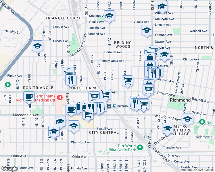 map of restaurants, bars, coffee shops, grocery stores, and more near 538 16th Street in Richmond