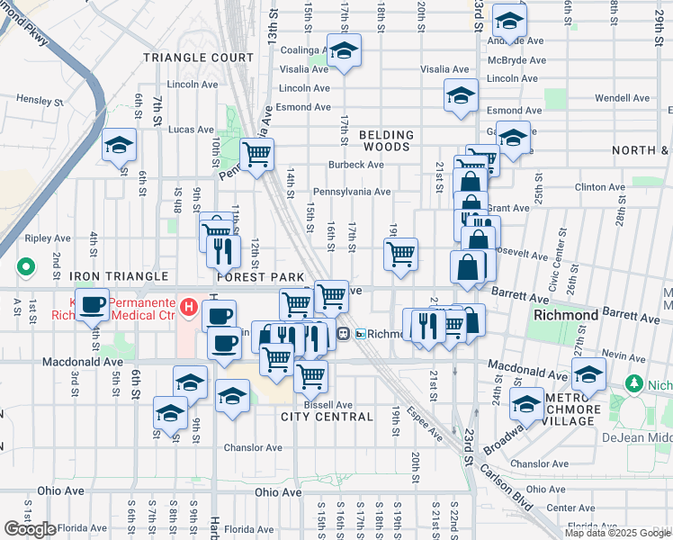 map of restaurants, bars, coffee shops, grocery stores, and more near 530 16th Street in Richmond