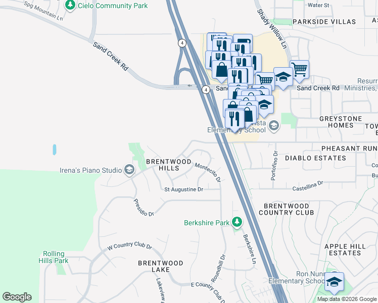 map of restaurants, bars, coffee shops, grocery stores, and more near 830 Altessa Drive in Brentwood