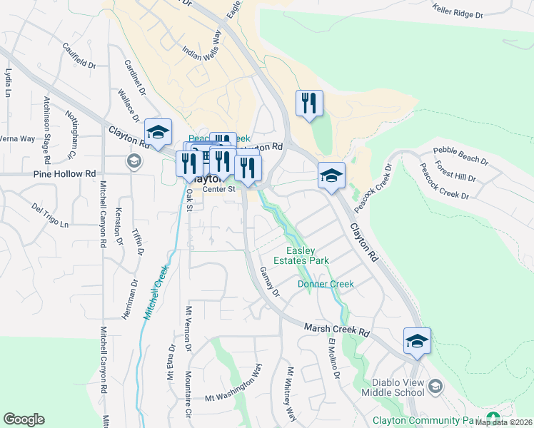 map of restaurants, bars, coffee shops, grocery stores, and more near 256 Stranahan Circle in Clayton