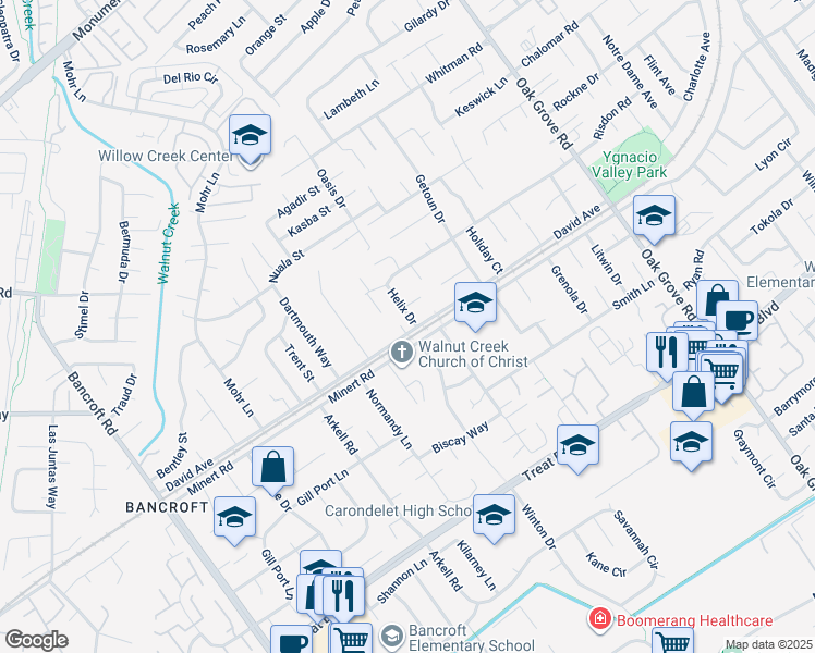 map of restaurants, bars, coffee shops, grocery stores, and more near 901 Helix Drive in Concord