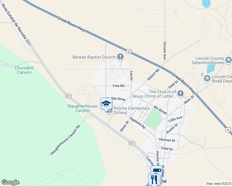 map of restaurants, bars, coffee shops, grocery stores, and more near 610 Wide Awake Court in Pioche