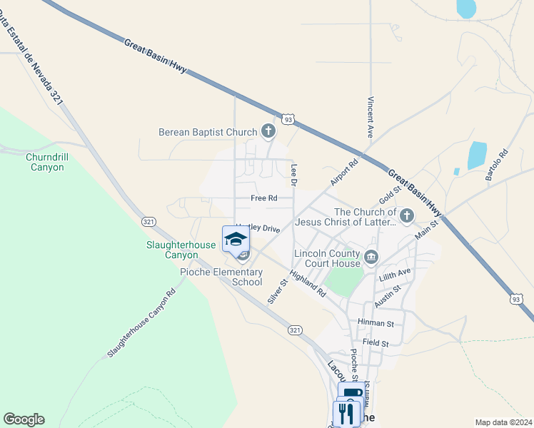 map of restaurants, bars, coffee shops, grocery stores, and more near 610 Wide Awake Court in Pioche
