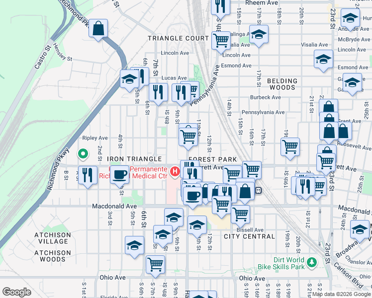 map of restaurants, bars, coffee shops, grocery stores, and more near 563 Harbour Way in Richmond