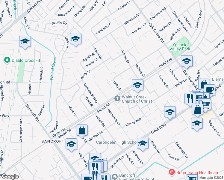 map of restaurants, bars, coffee shops, grocery stores, and more near 907 Estrella Court in Concord