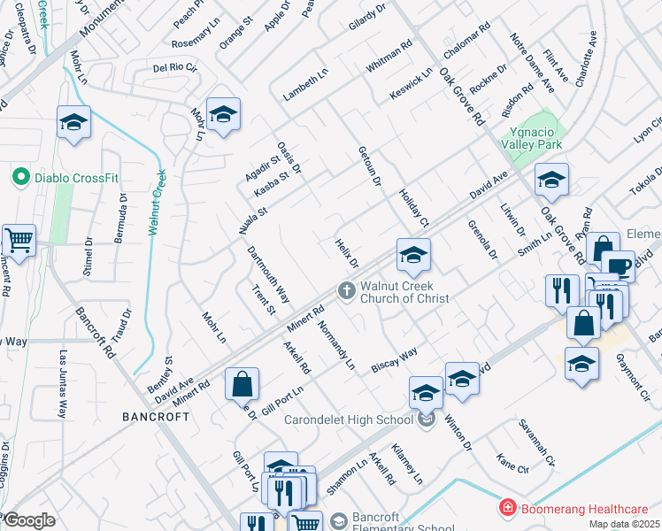 map of restaurants, bars, coffee shops, grocery stores, and more near 907 Estrella Court in Concord