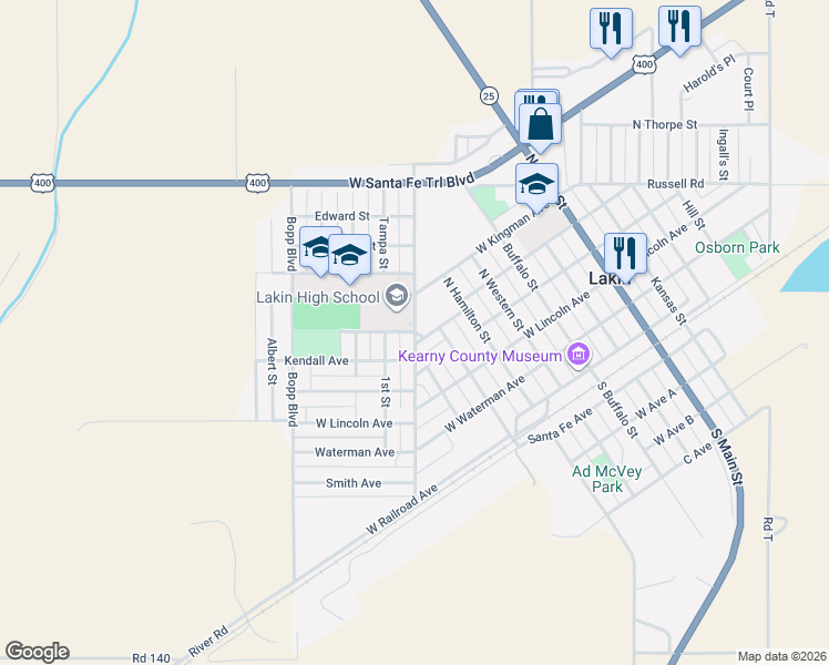 map of restaurants, bars, coffee shops, grocery stores, and more near 911 Wayne Avenue in Lakin