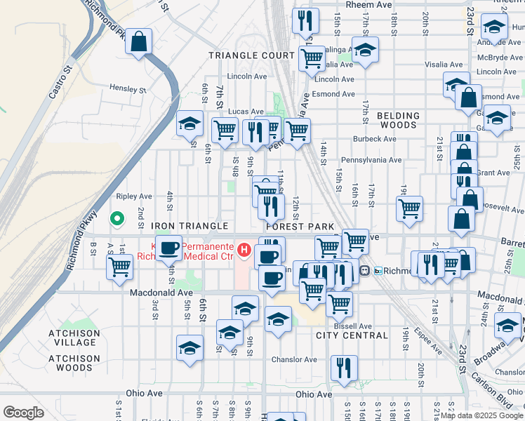 map of restaurants, bars, coffee shops, grocery stores, and more near 567 Harbour Way in Richmond