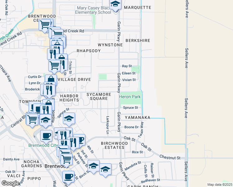 map of restaurants, bars, coffee shops, grocery stores, and more near 944 Snapdragon Court in Brentwood