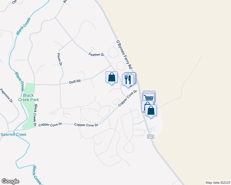 map of restaurants, bars, coffee shops, grocery stores, and more near 1033 Feather Court in Copperopolis