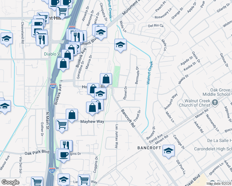 map of restaurants, bars, coffee shops, grocery stores, and more near 1000 Bancroft Road in Concord