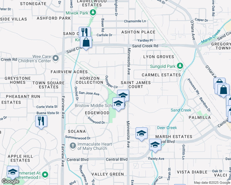 map of restaurants, bars, coffee shops, grocery stores, and more near 1159 San Jose Avenue in Antioch