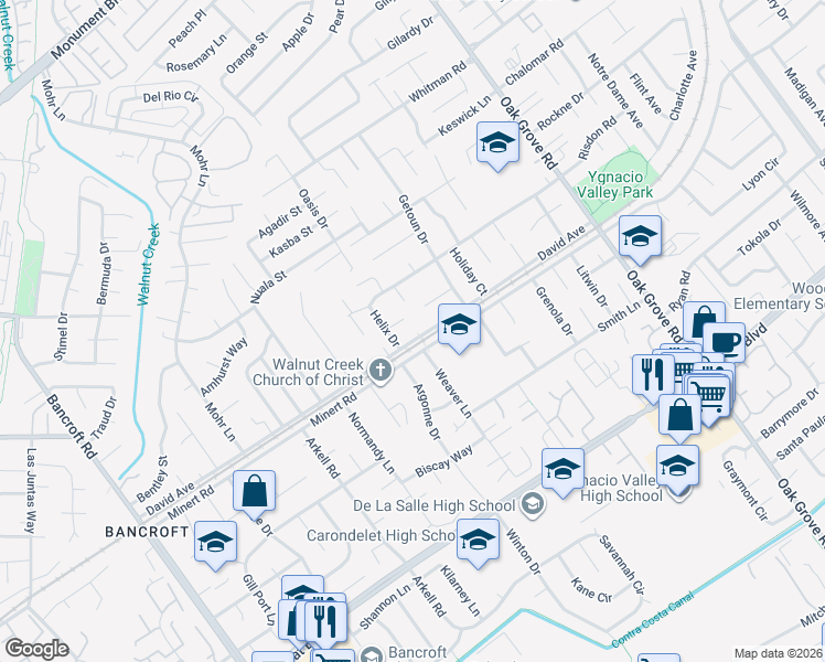map of restaurants, bars, coffee shops, grocery stores, and more near 901 Helix Drive in Concord