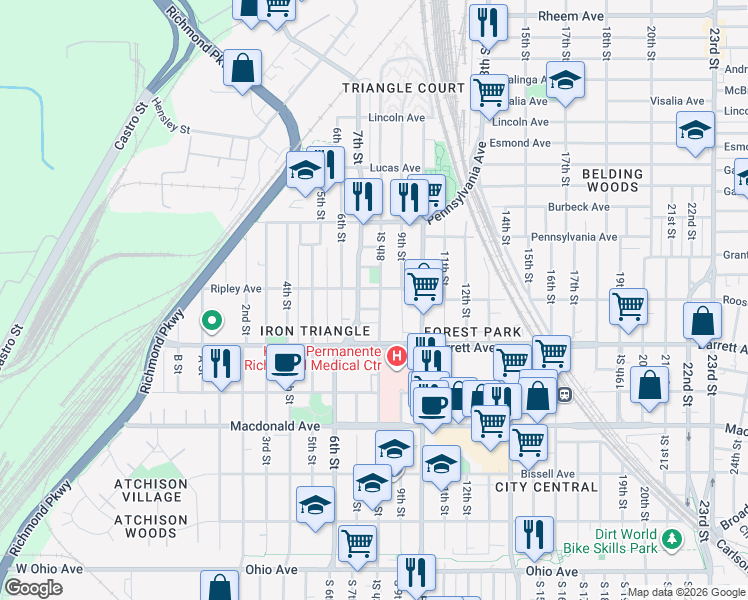 map of restaurants, bars, coffee shops, grocery stores, and more near 583 8th Street in Richmond