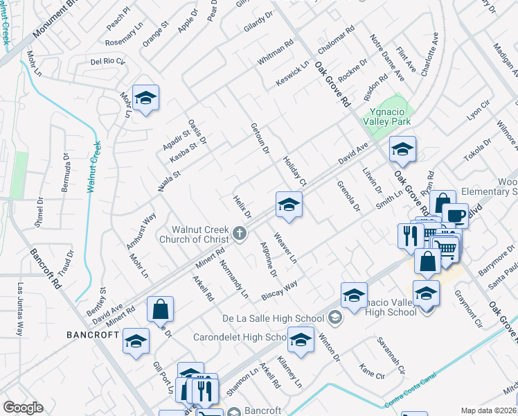 map of restaurants, bars, coffee shops, grocery stores, and more near 901 Helix Drive in Concord