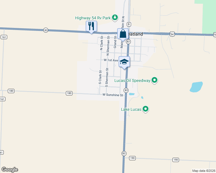 map of restaurants, bars, coffee shops, grocery stores, and more near South Sherman Street in Wheatland