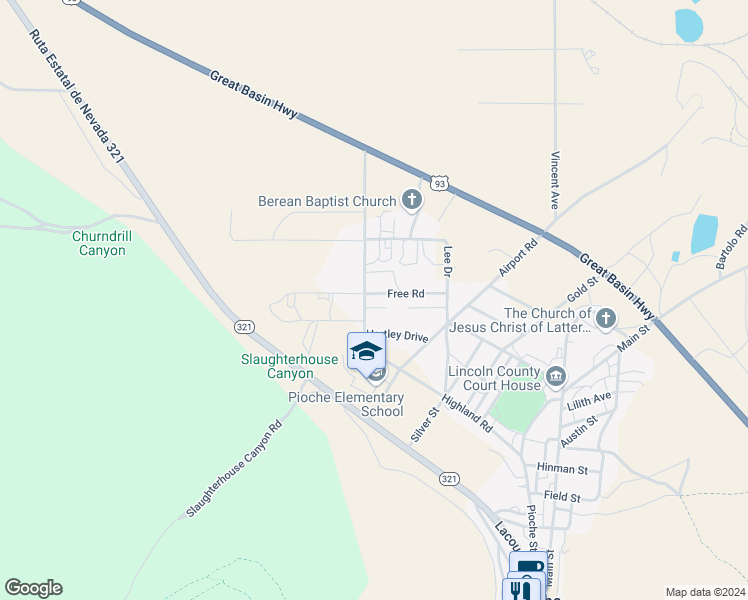 map of restaurants, bars, coffee shops, grocery stores, and more near 8 Franks Road in Pioche