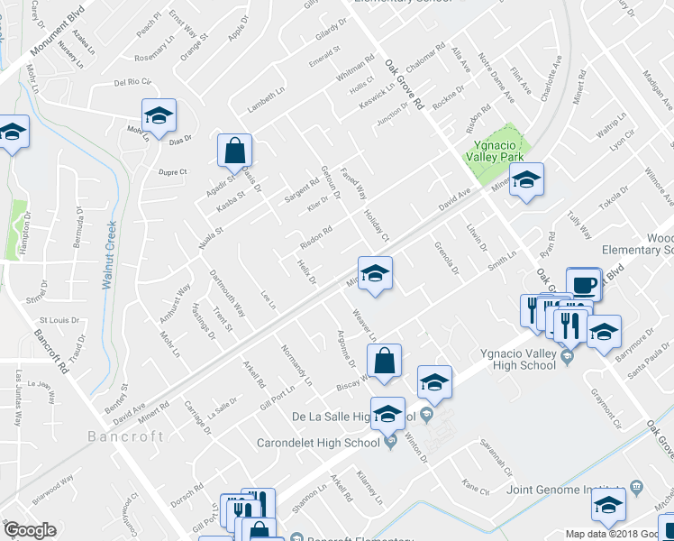 map of restaurants, bars, coffee shops, grocery stores, and more near 1735 David Avenue in Concord