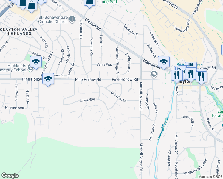 map of restaurants, bars, coffee shops, grocery stores, and more near 1220 Chicot Place in Concord
