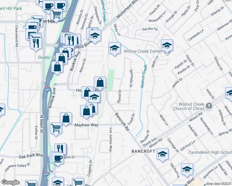 map of restaurants, bars, coffee shops, grocery stores, and more near 1218 Hookston Road in Concord