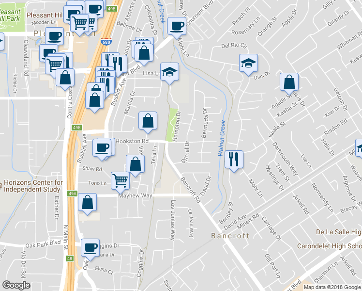 map of restaurants, bars, coffee shops, grocery stores, and more near 1218 Hookston Road in Concord