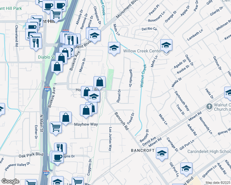 map of restaurants, bars, coffee shops, grocery stores, and more near 1218 Hookston Road in Concord