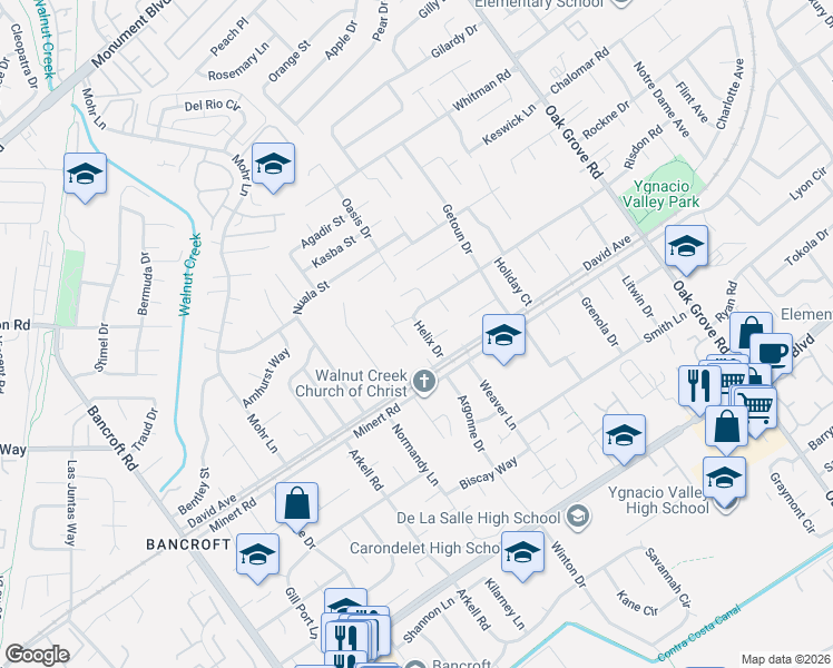map of restaurants, bars, coffee shops, grocery stores, and more near 907 Estrella Court in Concord