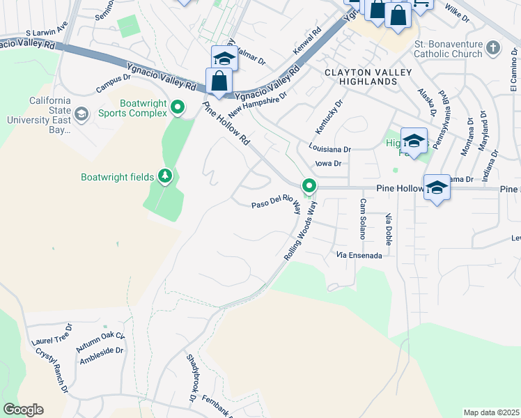 map of restaurants, bars, coffee shops, grocery stores, and more near 5320 Paso Del Rio Way in Concord