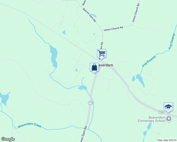 map of restaurants, bars, coffee shops, grocery stores, and more near 16205 Trainham Road in Beaverdam