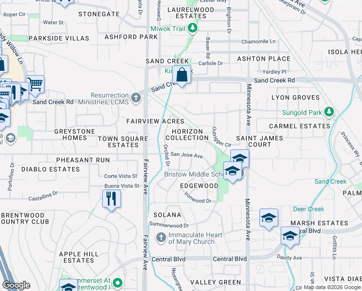 map of restaurants, bars, coffee shops, grocery stores, and more near 1339 Willowwood Court in Brentwood