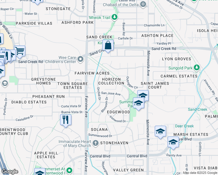 map of restaurants, bars, coffee shops, grocery stores, and more near 1335 Willowwood Court in Brentwood