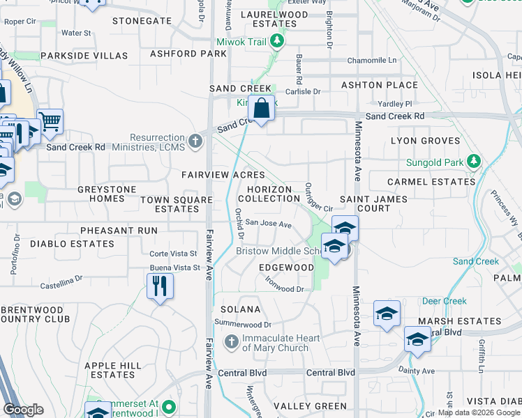 map of restaurants, bars, coffee shops, grocery stores, and more near 1339 Willowwood Court in Brentwood