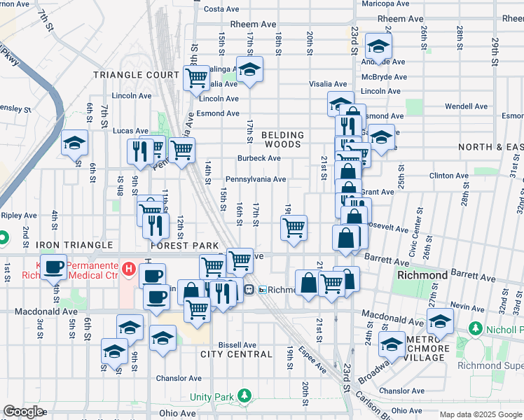 map of restaurants, bars, coffee shops, grocery stores, and more near 626 17th Street in Richmond