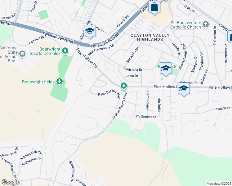 map of restaurants, bars, coffee shops, grocery stores, and more near 5340 Paso Del Rio Way in Concord