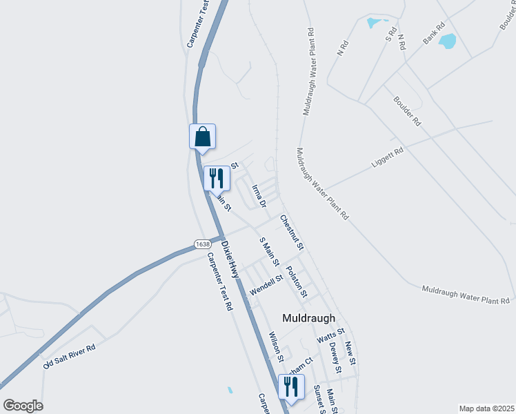 map of restaurants, bars, coffee shops, grocery stores, and more near 100 White Arrow in Muldraugh